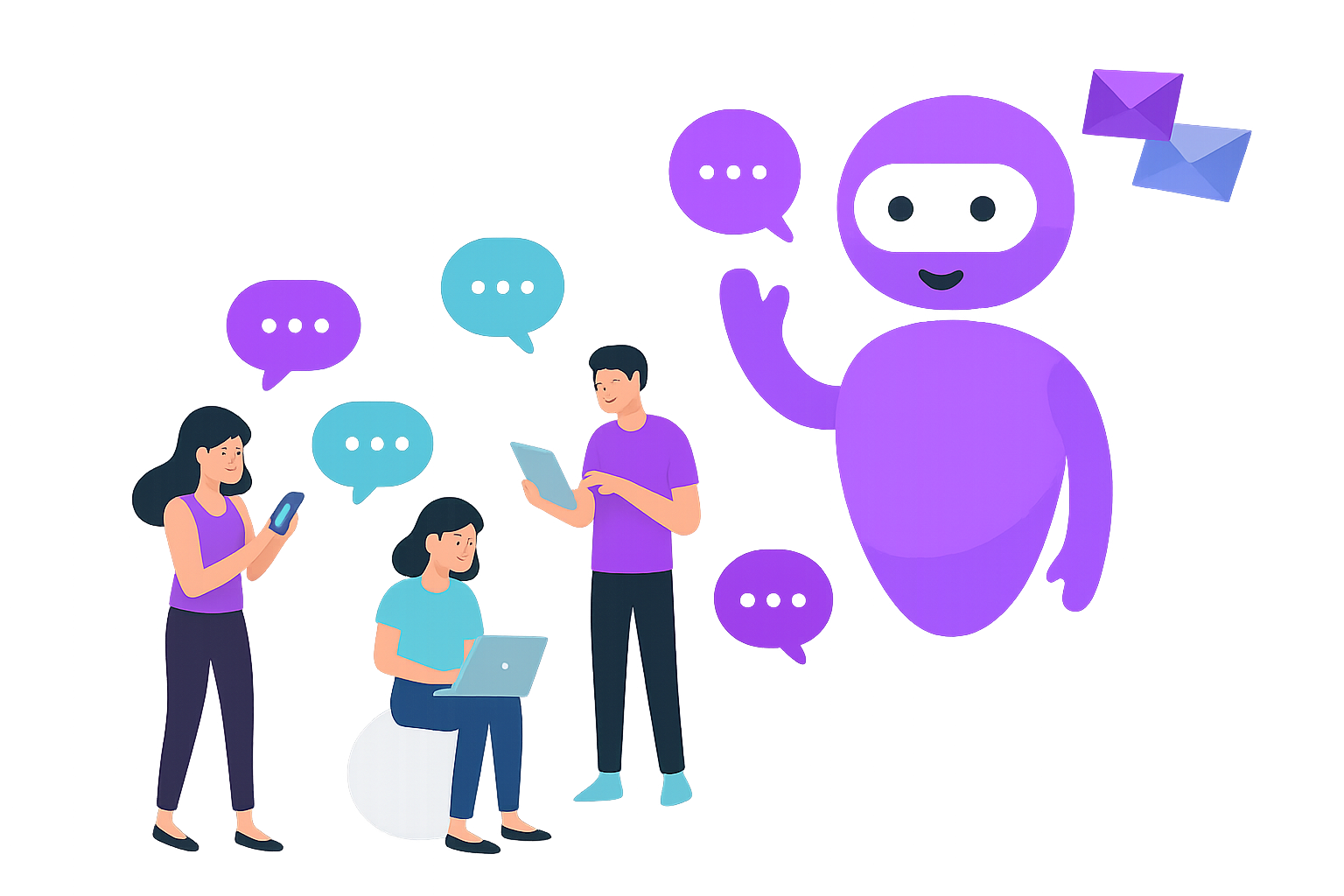 Graphic image with robot and humans
