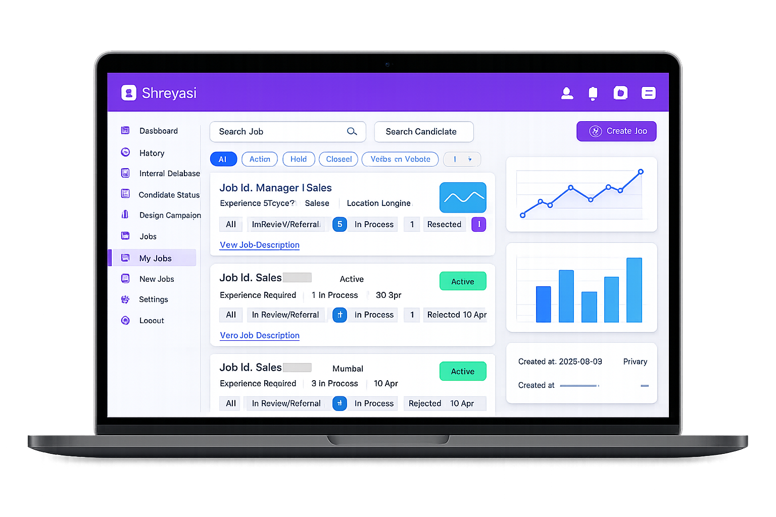 Recruitment Automation Dashboard by Bot Shreyasi – Virtual AI Recruiter in Action