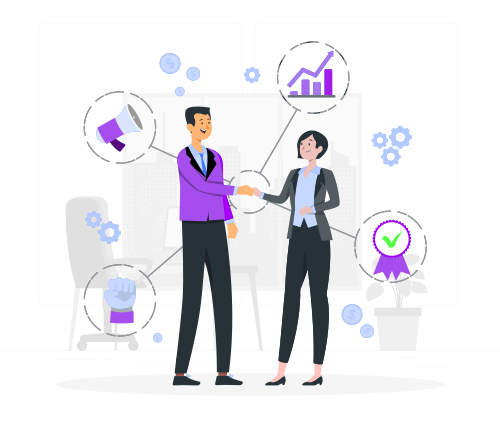 Graphic picture showing two individuals discussing plans