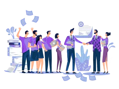 image displays a team of recruiters collaborating